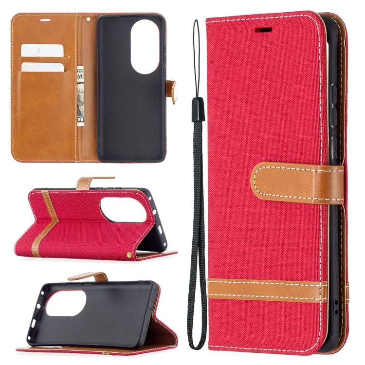 For Huawei P50 Pro Color Matching Denim Texture Horizontal Flip Leather Case with Holder & Card Slots & Wallet & Lanyard