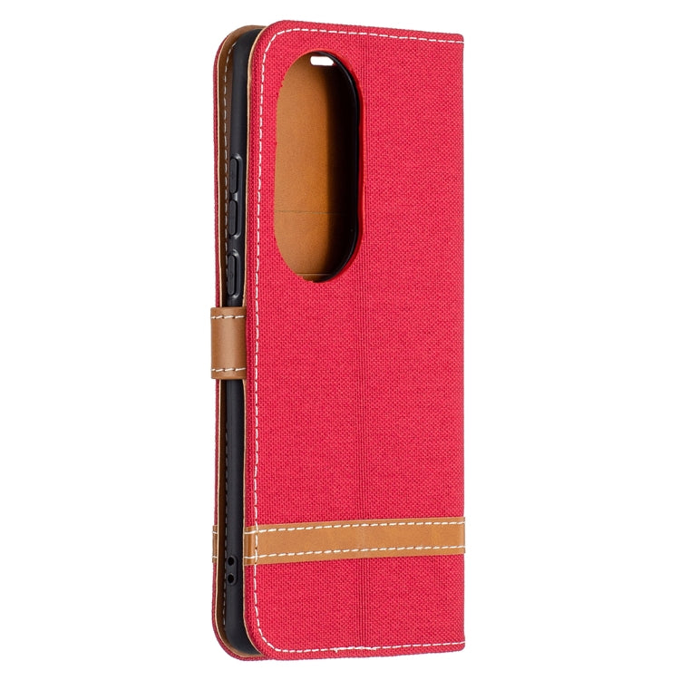 For Huawei P50 Pro Color Matching Denim Texture Horizontal Flip Leather Case with Holder & Card Slots & Wallet & Lanyard