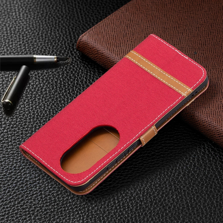 For Huawei P50 Pro Color Matching Denim Texture Horizontal Flip Leather Case with Holder & Card Slots & Wallet & Lanyard