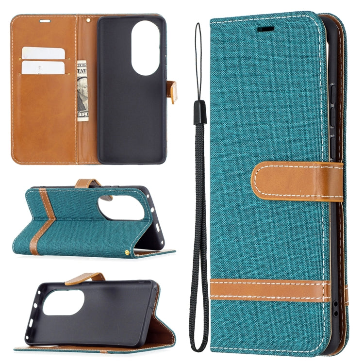 For Huawei P50 Pro Color Matching Denim Texture Horizontal Flip Leather Case with Holder & Card Slots & Wallet & Lanyard
