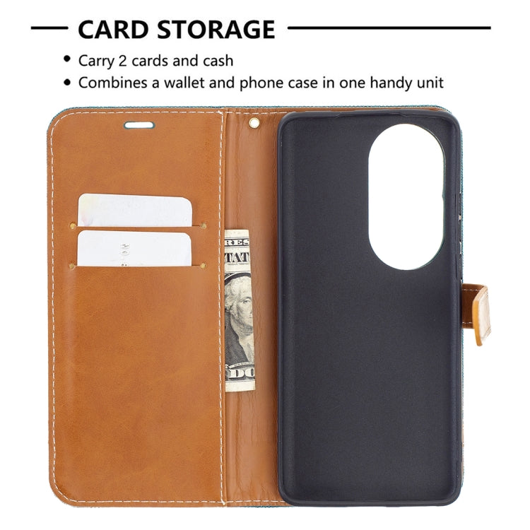 For Huawei P50 Pro Color Matching Denim Texture Horizontal Flip Leather Case with Holder & Card Slots & Wallet & Lanyard