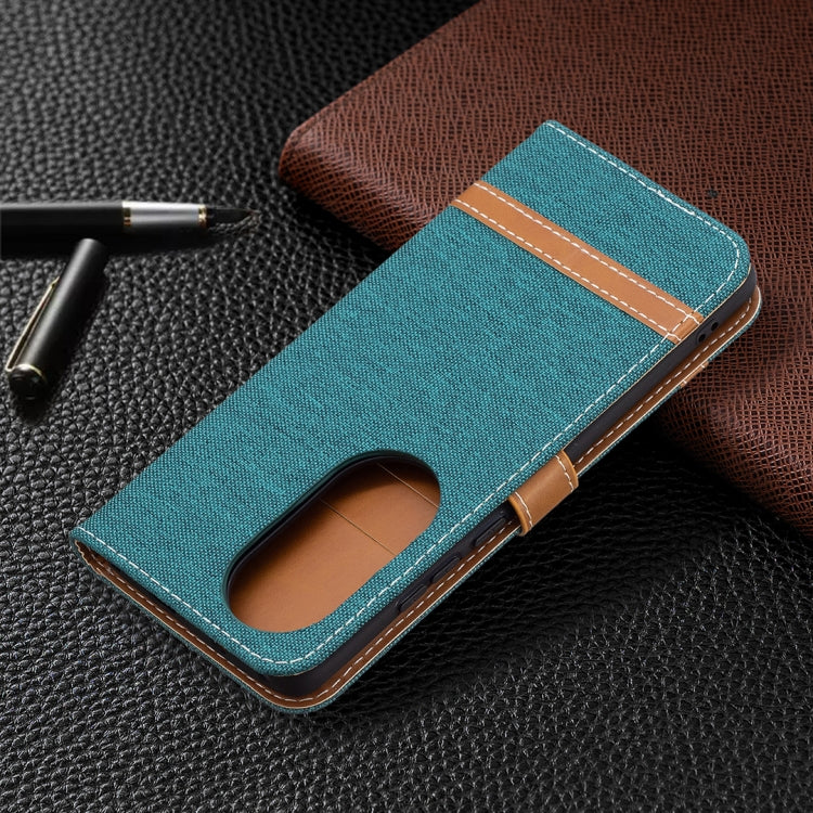 For Huawei P50 Pro Color Matching Denim Texture Horizontal Flip Leather Case with Holder & Card Slots & Wallet & Lanyard
