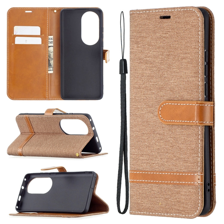 For Huawei P50 Pro Color Matching Denim Texture Horizontal Flip Leather Case with Holder & Card Slots & Wallet & Lanyard