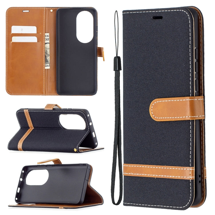 For Huawei P50 Pro Color Matching Denim Texture Horizontal Flip Leather Case with Holder & Card Slots & Wallet & Lanyard