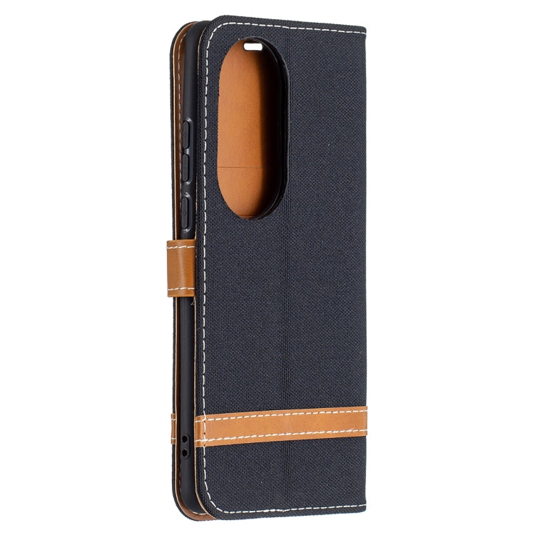 For Huawei P50 Pro Color Matching Denim Texture Horizontal Flip Leather Case with Holder & Card Slots & Wallet & Lanyard