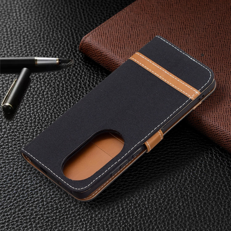 For Huawei P50 Pro Color Matching Denim Texture Horizontal Flip Leather Case with Holder & Card Slots & Wallet & Lanyard