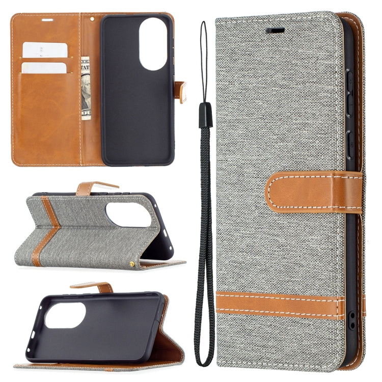 For Huawei P50 Color Matching Denim Texture Horizontal Flip Leather Case with Holder & Card Slots & Wallet & Lanyard