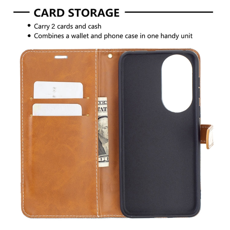 For Huawei P50 Color Matching Denim Texture Horizontal Flip Leather Case with Holder & Card Slots & Wallet & Lanyard