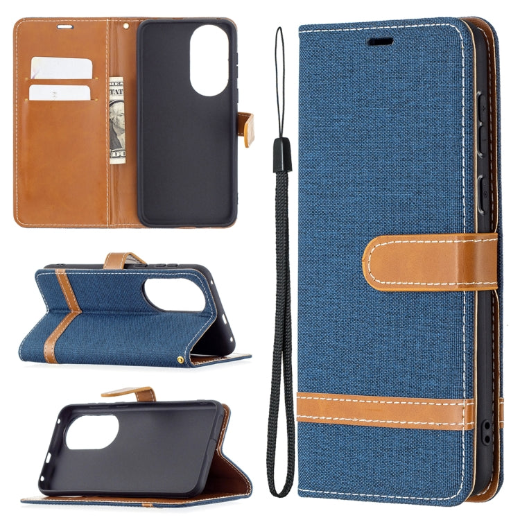 For Huawei P50 Color Matching Denim Texture Horizontal Flip Leather Case with Holder & Card Slots & Wallet & Lanyard