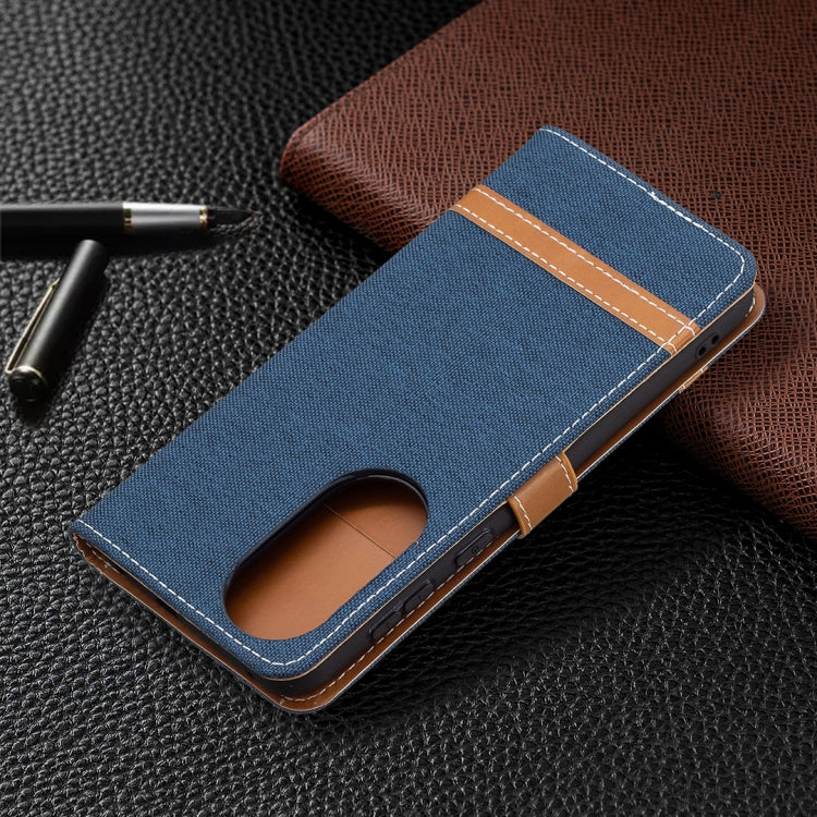 For Huawei P50 Color Matching Denim Texture Horizontal Flip Leather Case with Holder & Card Slots & Wallet & Lanyard