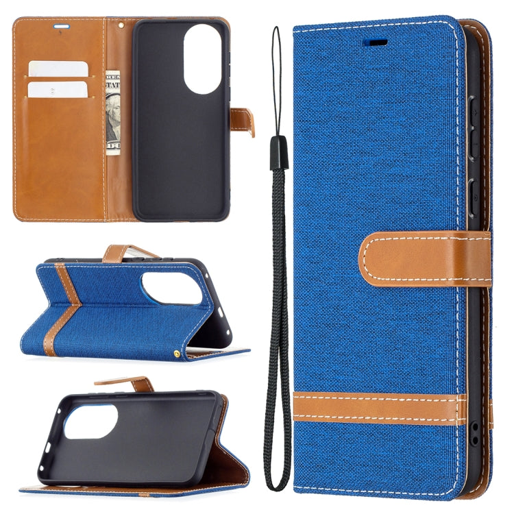For Huawei P50 Color Matching Denim Texture Horizontal Flip Leather Case with Holder & Card Slots & Wallet & Lanyard