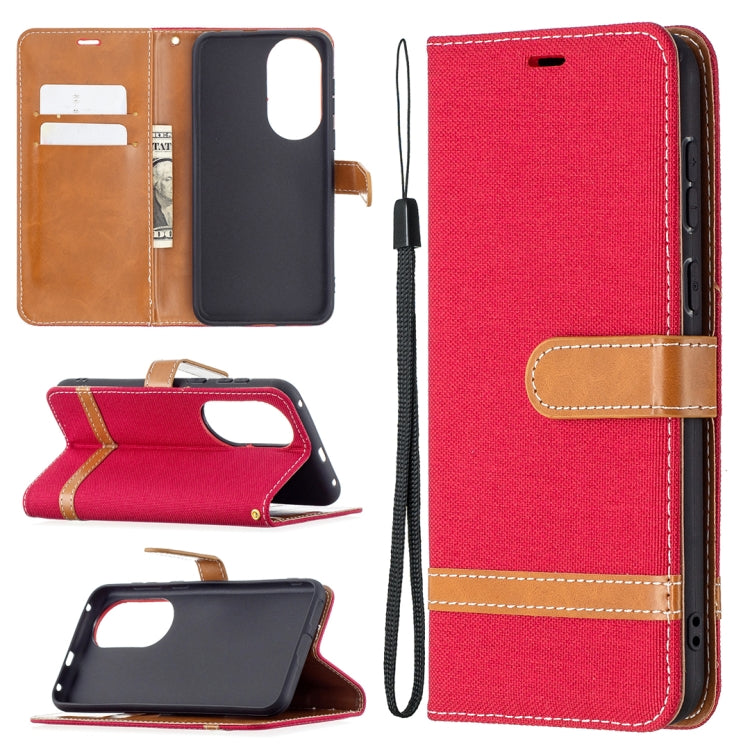 For Huawei P50 Color Matching Denim Texture Horizontal Flip Leather Case with Holder & Card Slots & Wallet & Lanyard