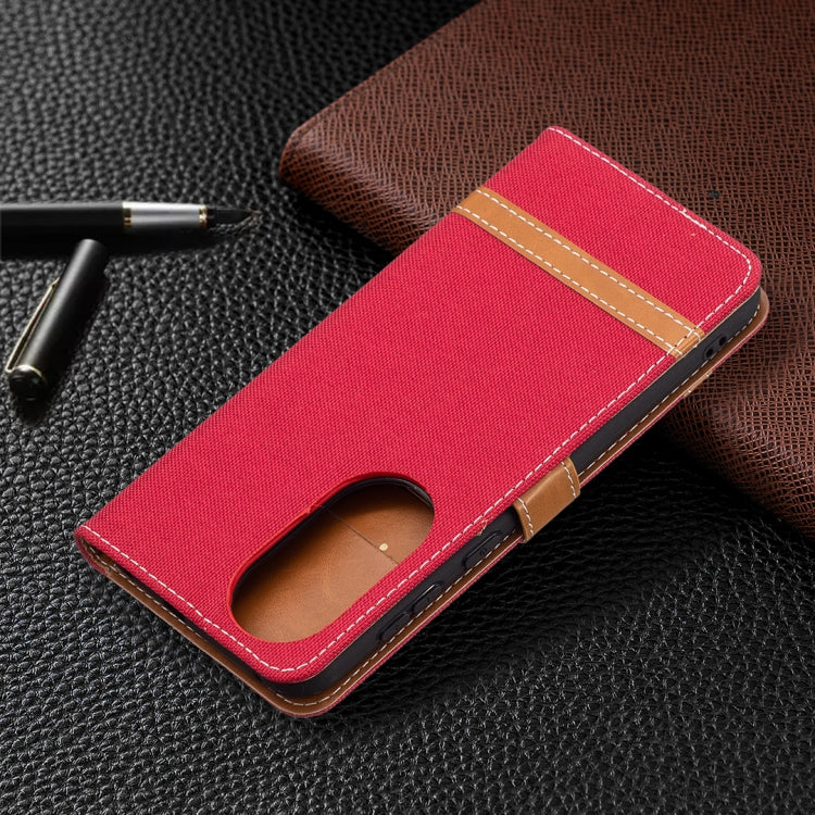For Huawei P50 Color Matching Denim Texture Horizontal Flip Leather Case with Holder & Card Slots & Wallet & Lanyard