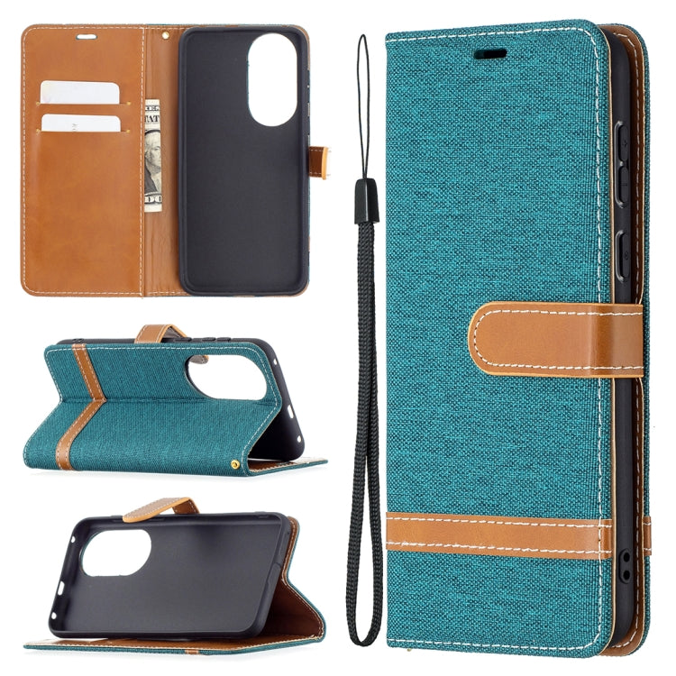 For Huawei P50 Color Matching Denim Texture Horizontal Flip Leather Case with Holder & Card Slots & Wallet & Lanyard