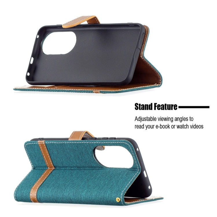 For Huawei P50 Color Matching Denim Texture Horizontal Flip Leather Case with Holder & Card Slots & Wallet & Lanyard