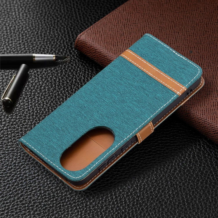For Huawei P50 Color Matching Denim Texture Horizontal Flip Leather Case with Holder & Card Slots & Wallet & Lanyard