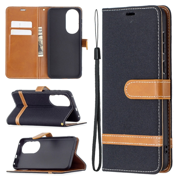For Huawei P50 Color Matching Denim Texture Horizontal Flip Leather Case with Holder & Card Slots & Wallet & Lanyard