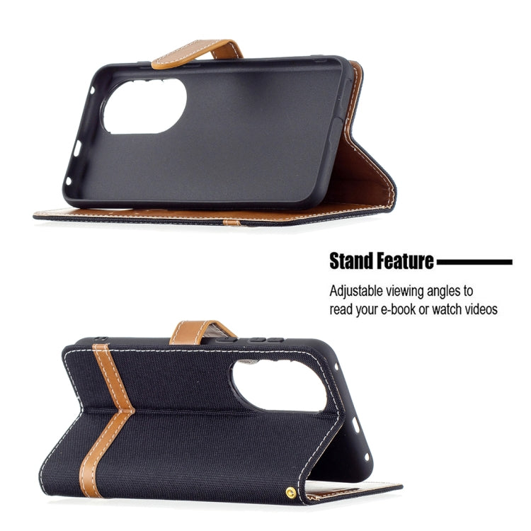For Huawei P50 Color Matching Denim Texture Horizontal Flip Leather Case with Holder & Card Slots & Wallet & Lanyard