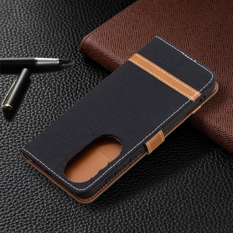 For Huawei P50 Color Matching Denim Texture Horizontal Flip Leather Case with Holder & Card Slots & Wallet & Lanyard