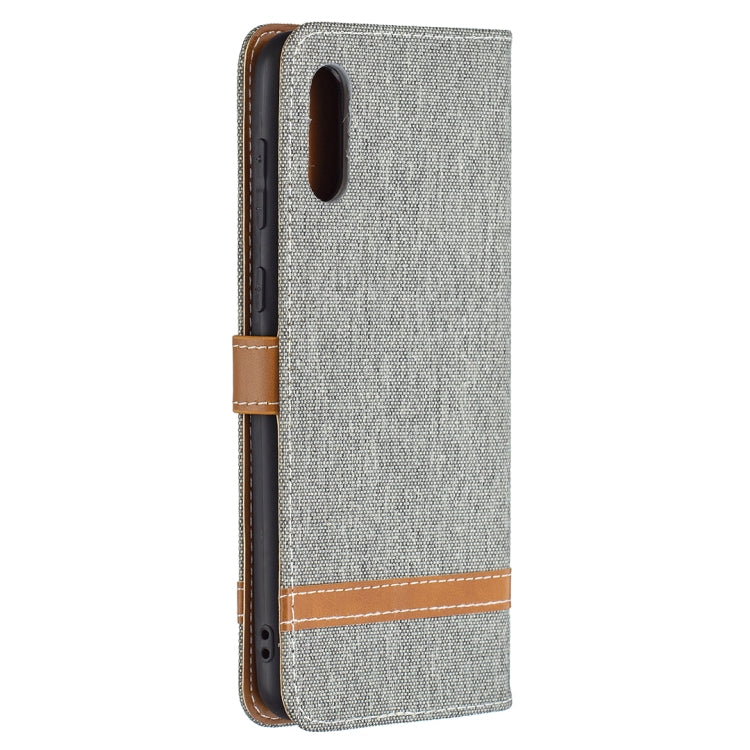 For Samsung Galaxy A02 Color Matching Denim Texture Horizontal Flip Leather Case with Holder & Card Slots & Wallet & Lanyard