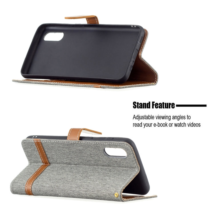For Samsung Galaxy A02 Color Matching Denim Texture Horizontal Flip Leather Case with Holder & Card Slots & Wallet & Lanyard
