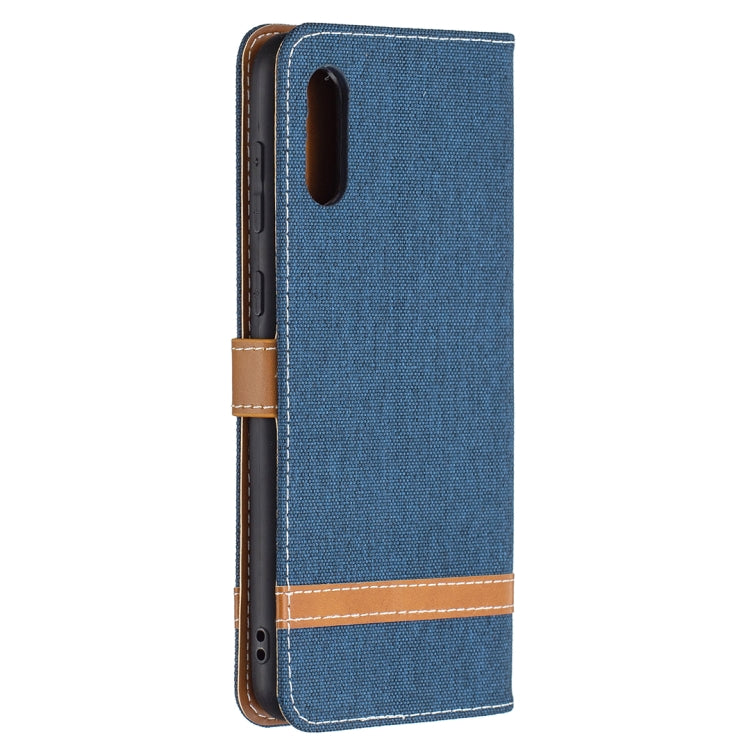 For Samsung Galaxy A02 Color Matching Denim Texture Horizontal Flip Leather Case with Holder & Card Slots & Wallet & Lanyard