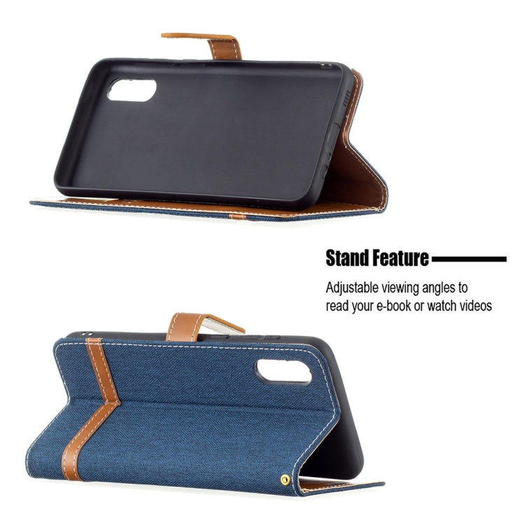 For Samsung Galaxy A02 Color Matching Denim Texture Horizontal Flip Leather Case with Holder & Card Slots & Wallet & Lanyard