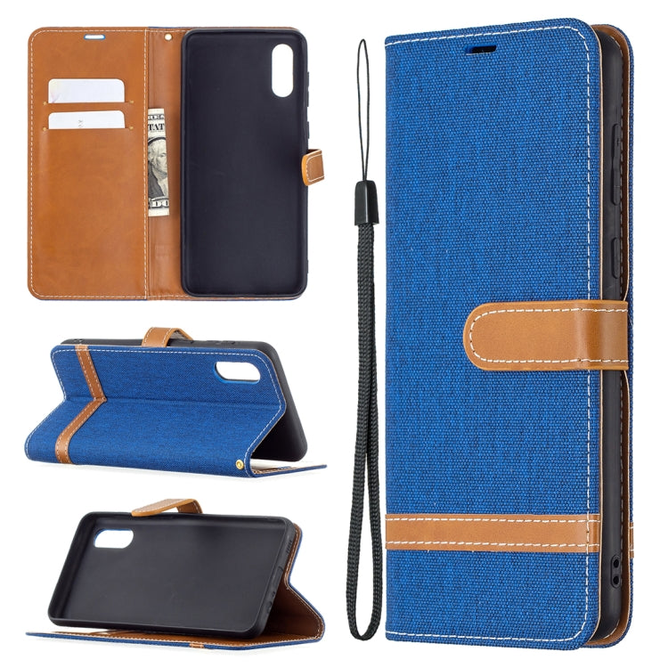 For Samsung Galaxy A02 Color Matching Denim Texture Horizontal Flip Leather Case with Holder & Card Slots & Wallet & Lanyard