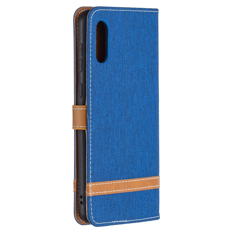 For Samsung Galaxy A02 Color Matching Denim Texture Horizontal Flip Leather Case with Holder & Card Slots & Wallet & Lanyard