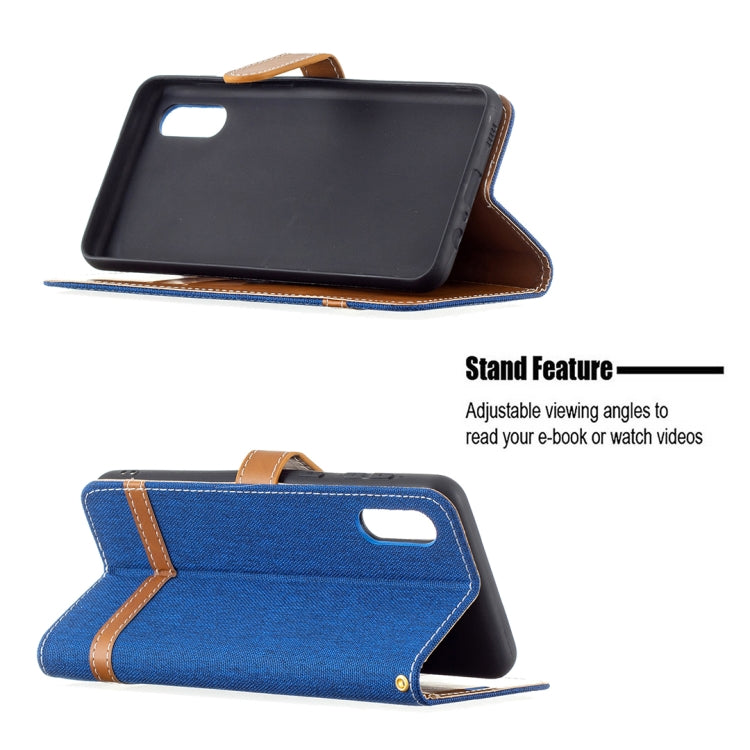 For Samsung Galaxy A02 Color Matching Denim Texture Horizontal Flip Leather Case with Holder & Card Slots & Wallet & Lanyard