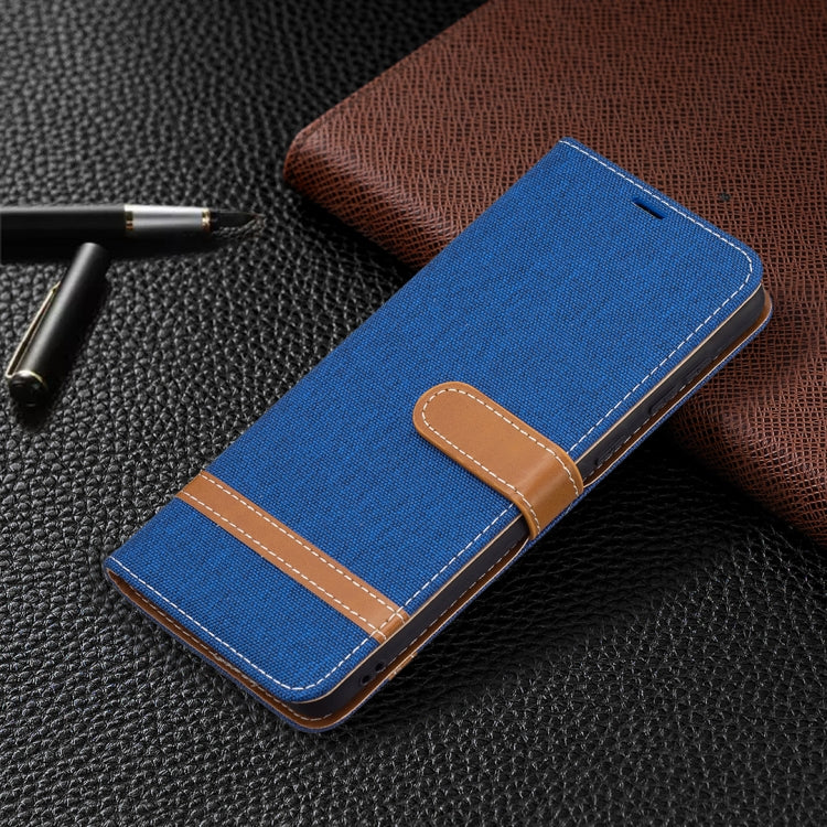 For Samsung Galaxy A02 Color Matching Denim Texture Horizontal Flip Leather Case with Holder & Card Slots & Wallet & Lanyard