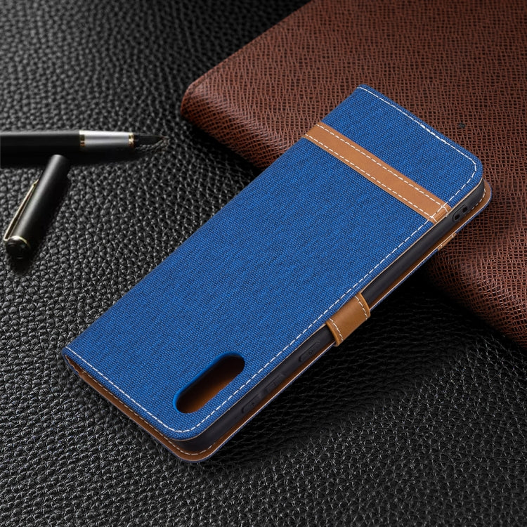 For Samsung Galaxy A02 Color Matching Denim Texture Horizontal Flip Leather Case with Holder & Card Slots & Wallet & Lanyard
