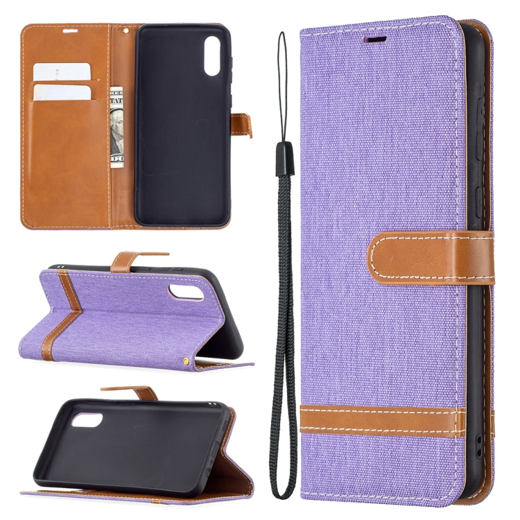 For Samsung Galaxy A02 Color Matching Denim Texture Horizontal Flip Leather Case with Holder & Card Slots & Wallet & Lanyard