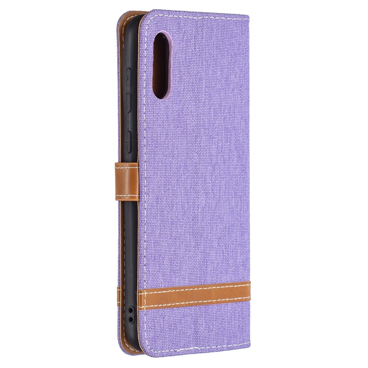 For Samsung Galaxy A02 Color Matching Denim Texture Horizontal Flip Leather Case with Holder & Card Slots & Wallet & Lanyard