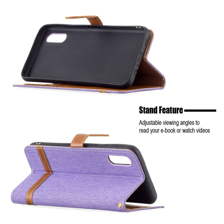 For Samsung Galaxy A02 Color Matching Denim Texture Horizontal Flip Leather Case with Holder & Card Slots & Wallet & Lanyard