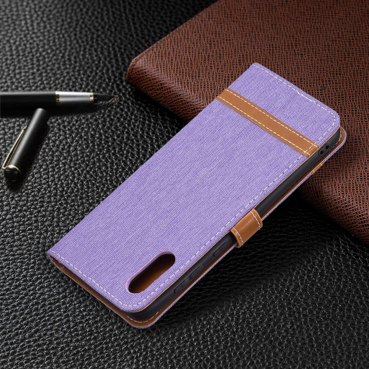 For Samsung Galaxy A02 Color Matching Denim Texture Horizontal Flip Leather Case with Holder & Card Slots & Wallet & Lanyard