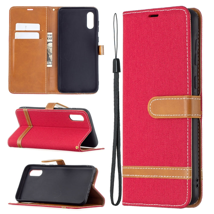For Samsung Galaxy A02 Color Matching Denim Texture Horizontal Flip Leather Case with Holder & Card Slots & Wallet & Lanyard