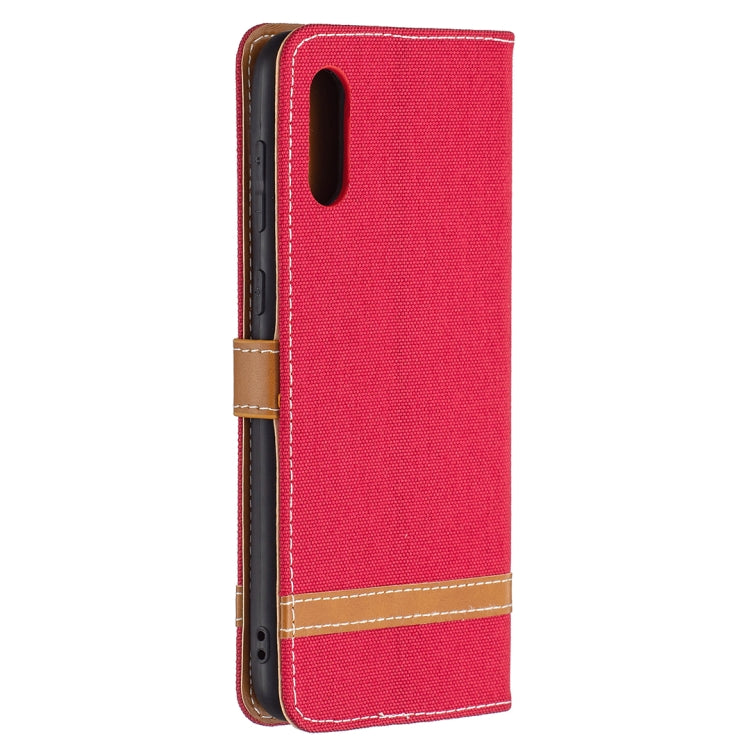 For Samsung Galaxy A02 Color Matching Denim Texture Horizontal Flip Leather Case with Holder & Card Slots & Wallet & Lanyard