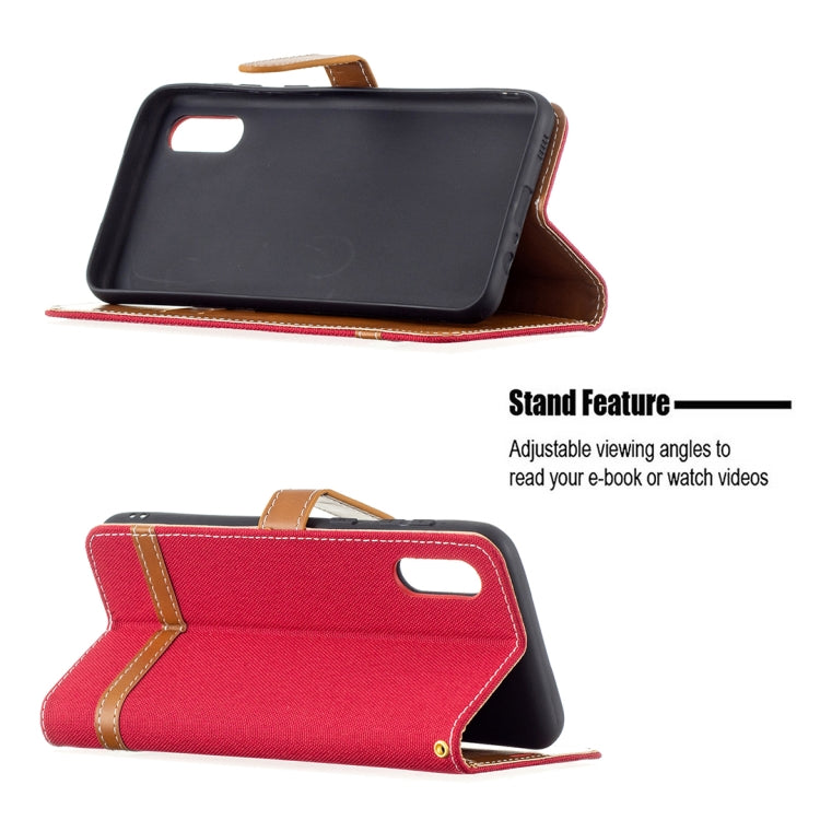 For Samsung Galaxy A02 Color Matching Denim Texture Horizontal Flip Leather Case with Holder & Card Slots & Wallet & Lanyard