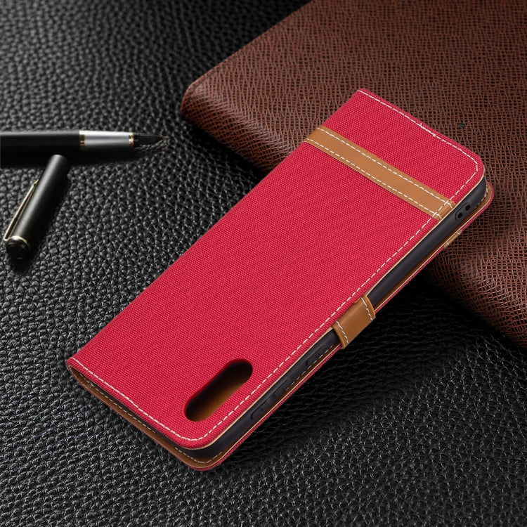 For Samsung Galaxy A02 Color Matching Denim Texture Horizontal Flip Leather Case with Holder & Card Slots & Wallet & Lanyard