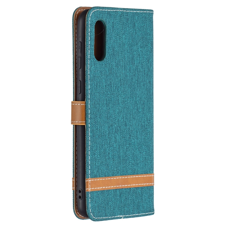 For Samsung Galaxy A02 Color Matching Denim Texture Horizontal Flip Leather Case with Holder & Card Slots & Wallet & Lanyard