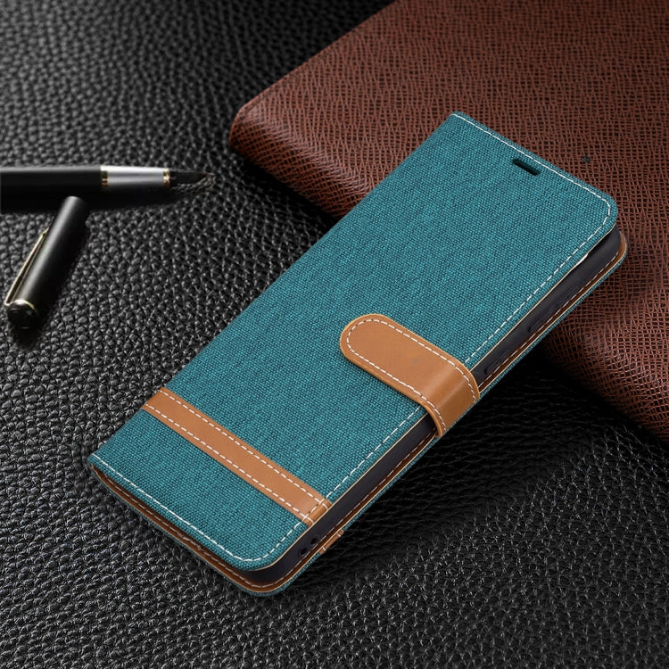 For Samsung Galaxy A02 Color Matching Denim Texture Horizontal Flip Leather Case with Holder & Card Slots & Wallet & Lanyard