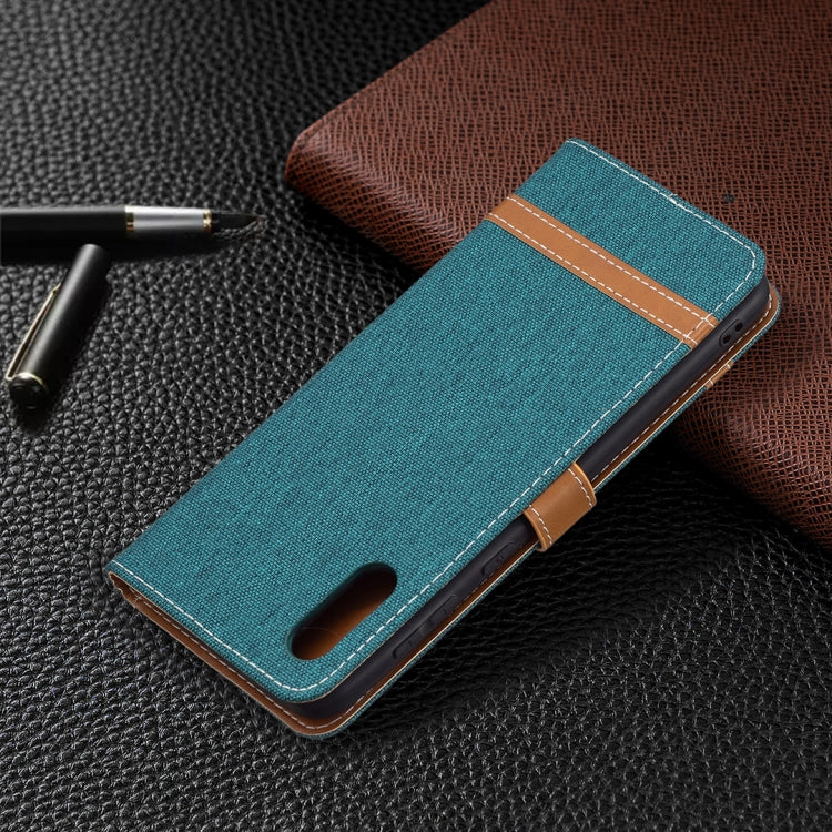 For Samsung Galaxy A02 Color Matching Denim Texture Horizontal Flip Leather Case with Holder & Card Slots & Wallet & Lanyard