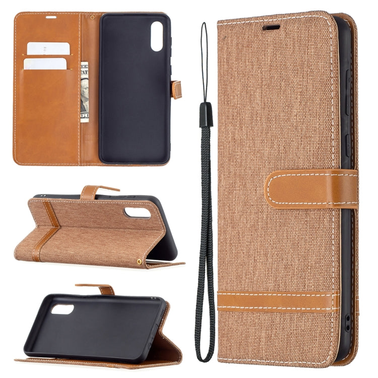 For Samsung Galaxy A02 Color Matching Denim Texture Horizontal Flip Leather Case with Holder & Card Slots & Wallet & Lanyard