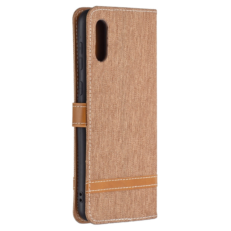 For Samsung Galaxy A02 Color Matching Denim Texture Horizontal Flip Leather Case with Holder & Card Slots & Wallet & Lanyard