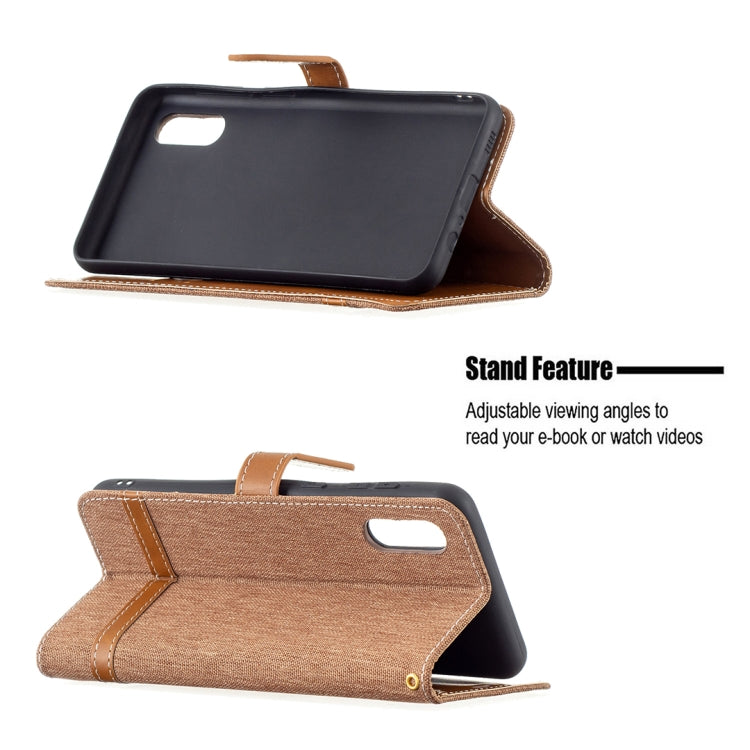 For Samsung Galaxy A02 Color Matching Denim Texture Horizontal Flip Leather Case with Holder & Card Slots & Wallet & Lanyard
