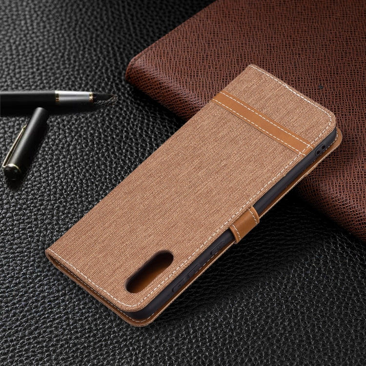 For Samsung Galaxy A02 Color Matching Denim Texture Horizontal Flip Leather Case with Holder & Card Slots & Wallet & Lanyard