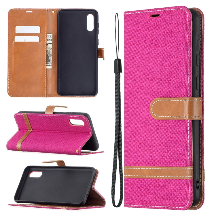 For Samsung Galaxy A02 Color Matching Denim Texture Horizontal Flip Leather Case with Holder & Card Slots & Wallet & Lanyard