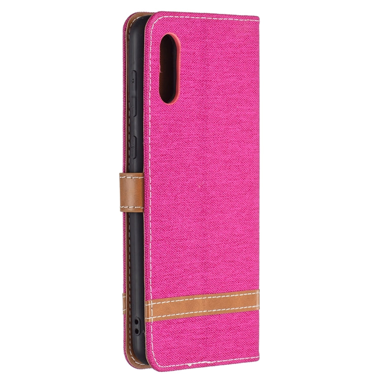 For Samsung Galaxy A02 Color Matching Denim Texture Horizontal Flip Leather Case with Holder & Card Slots & Wallet & Lanyard