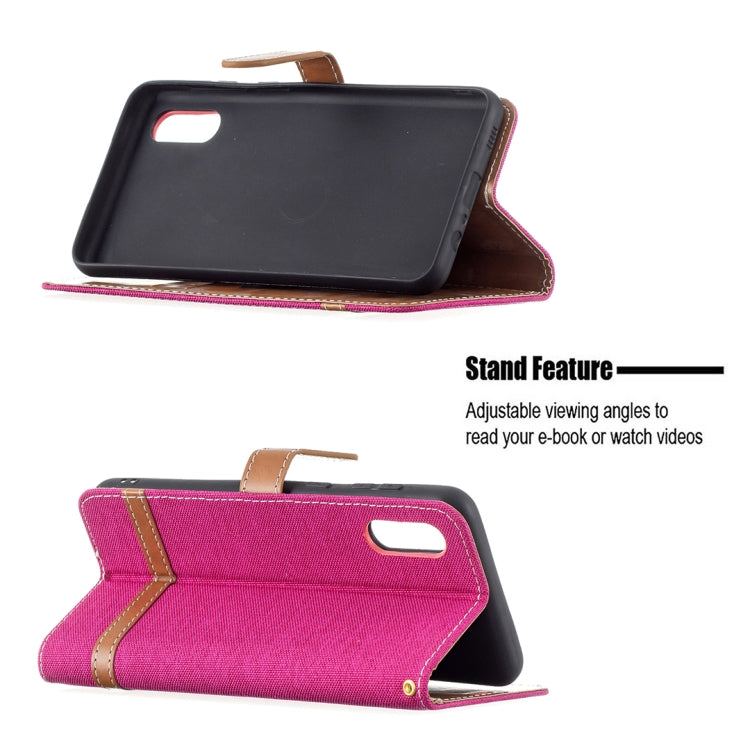 For Samsung Galaxy A02 Color Matching Denim Texture Horizontal Flip Leather Case with Holder & Card Slots & Wallet & Lanyard